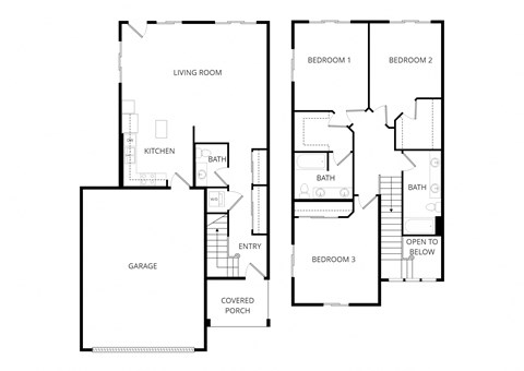 Floor plan for 3 beds, 2.5 baths, 1835 sqft